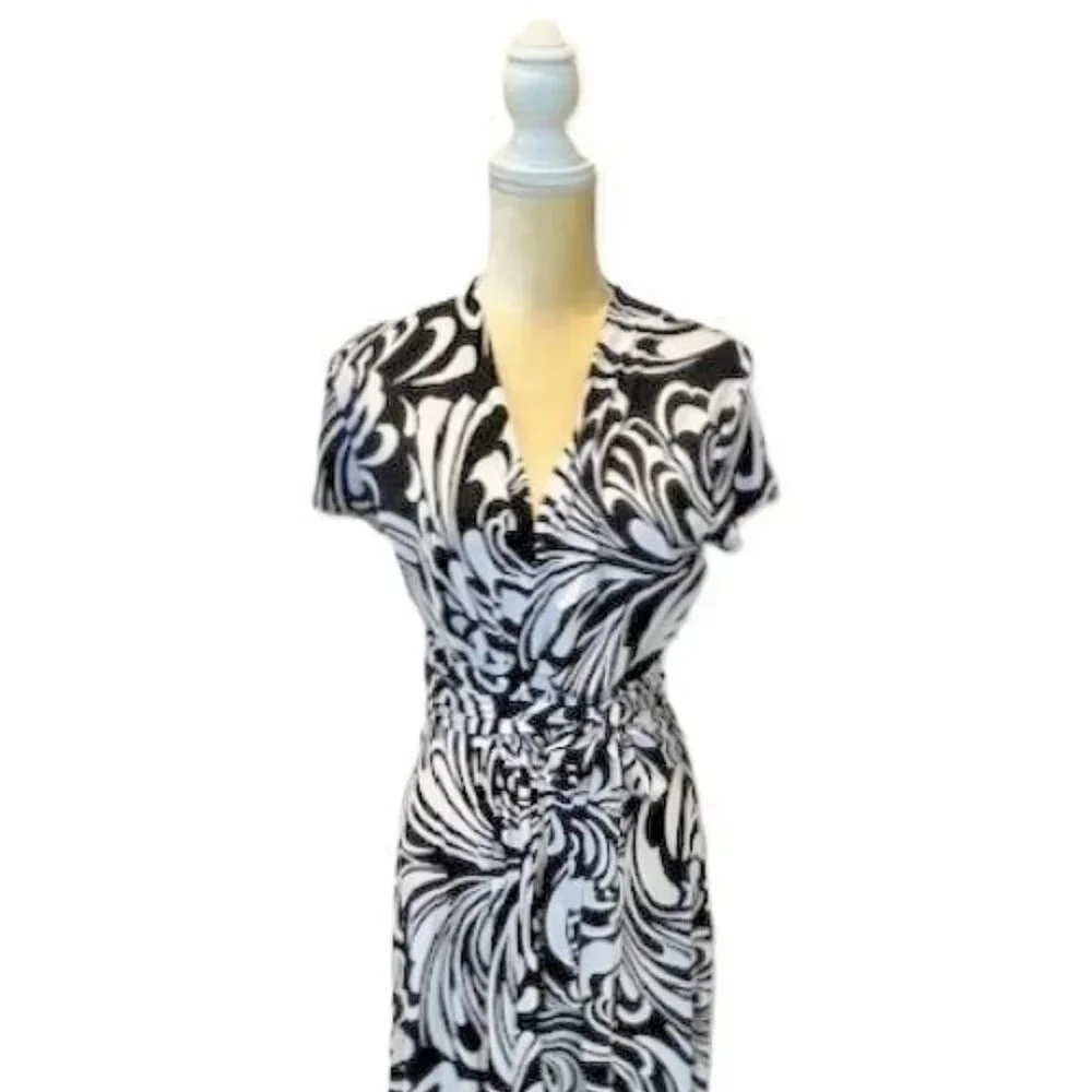 MICHAEL KORS Black & White Abstract Print V-Neck Hi/Lo Hem Maxi Dress Size-2 NWT - Picture 5 of 12